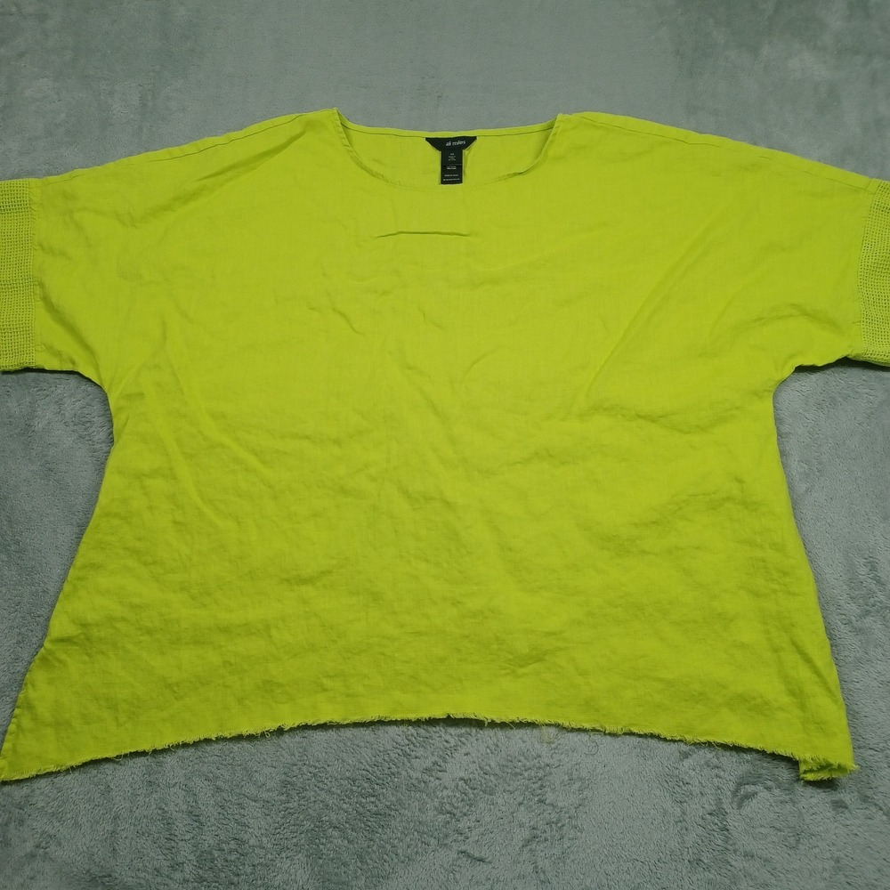 Ali Miles Top Womens 2X Yellow‎ Button Back Casual Linen Blend Lagenlook